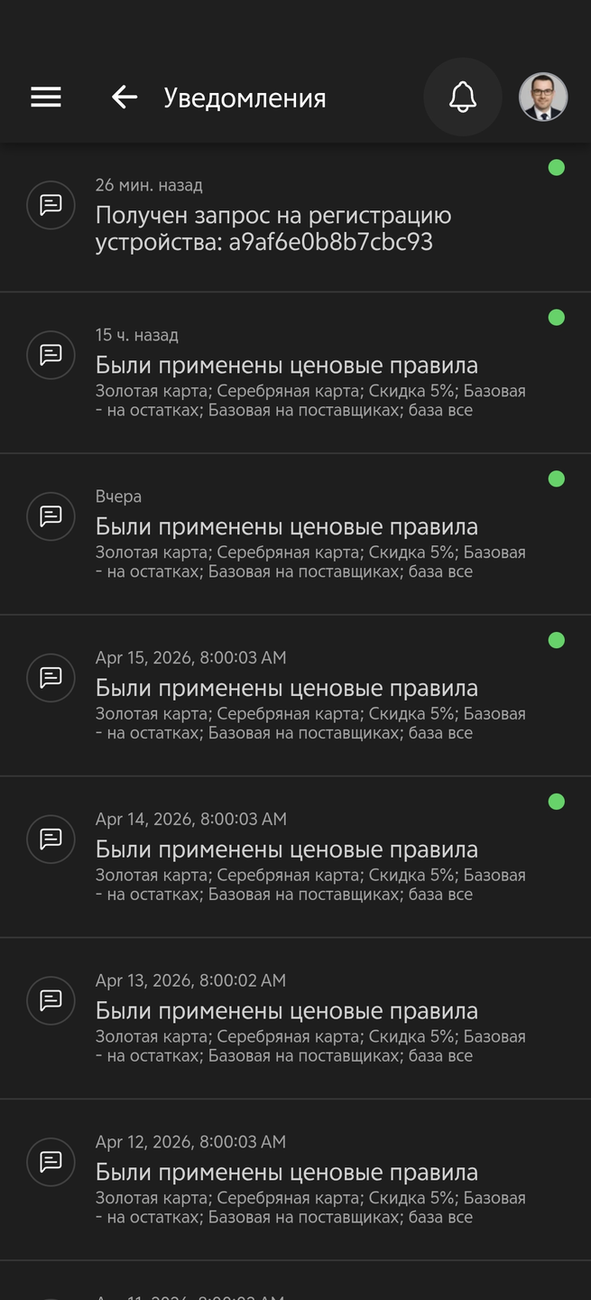 Список уведомлений в Android-приложении