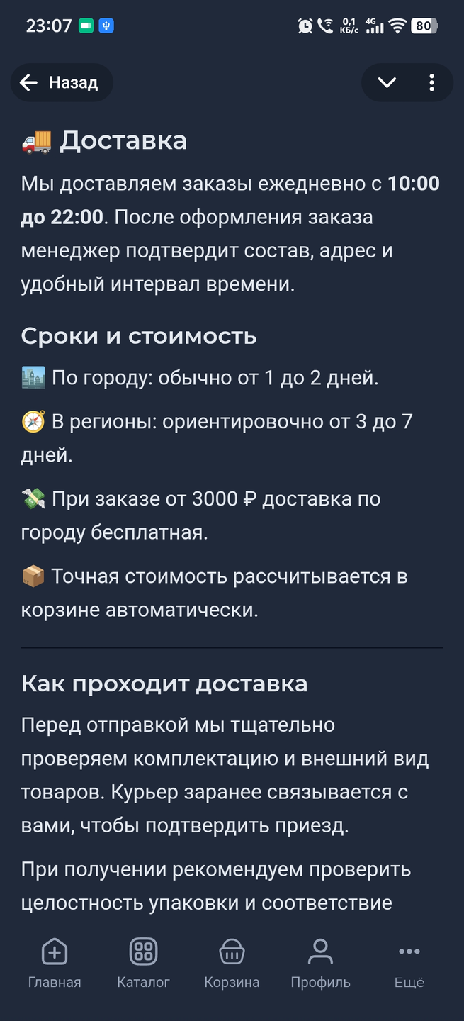 Текстовый блок на экране mini app
