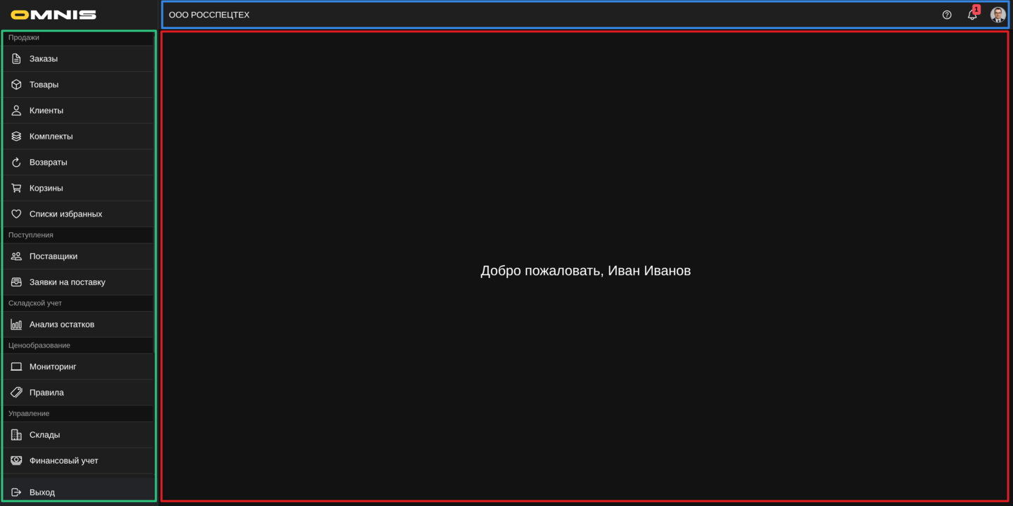 Основные зоны интерфейса Omnis