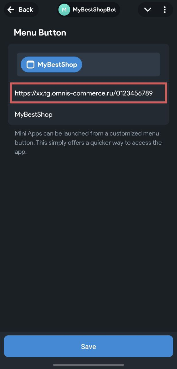 Вставка ссылки запуска в Menu Button