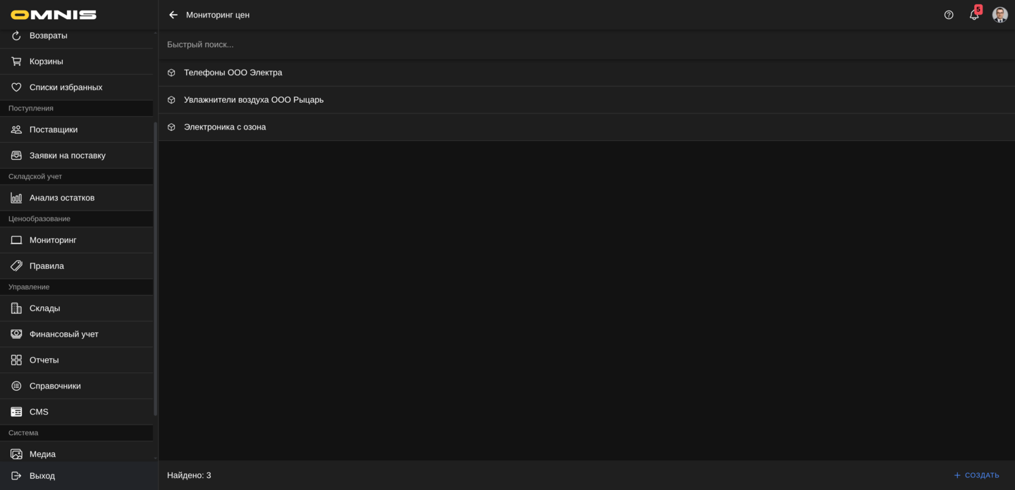 Список очередей мониторинга в Omnis